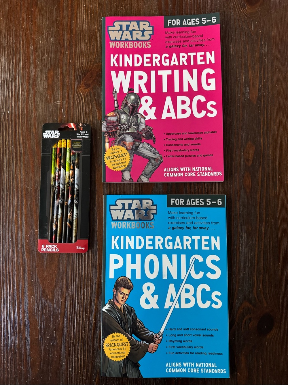Star Wars Kindergarten workbooks pencils NWT phonics writing abc learning kids